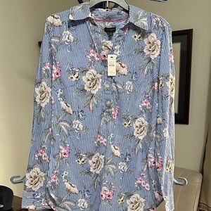 Talbots Blue Striped Floral Blouse